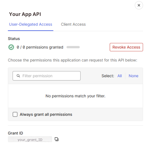 Auth0 user-delegated access panel for choosing which API permissions an application can request